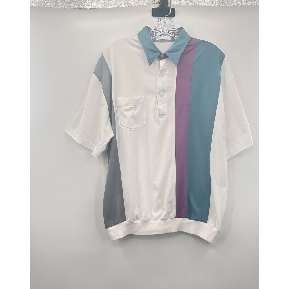 Vintage Cotton Mist Mens Color Block Polo Shirt-80's/90's Retro Style Size Large